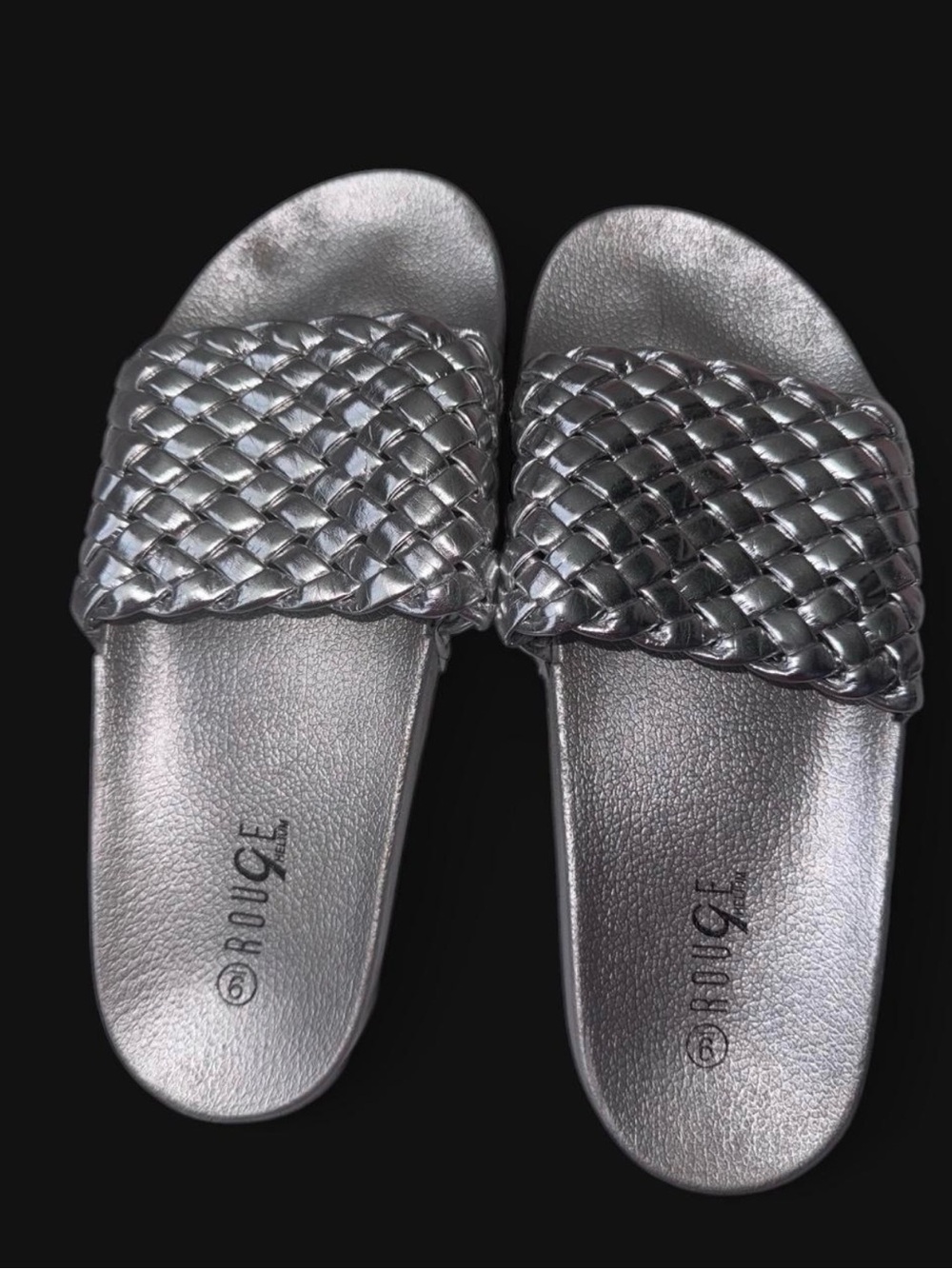 Silver metallic woven slides